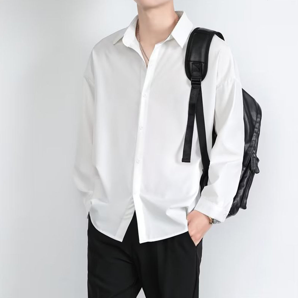 Loose Men's Comfortable Casual Solid Color Long Sleeve Shirt