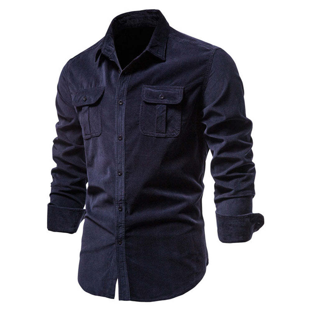 New men's fashion casual pocket corduroy shirt