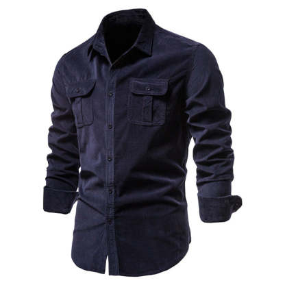 New men's fashion casual pocket corduroy shirt