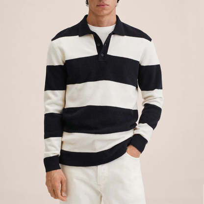 Men's Fashion Black and White Striped Knitwear