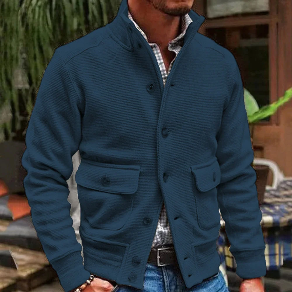 Fashion Men's Stand Collar Comfortable Button Slim Jacket