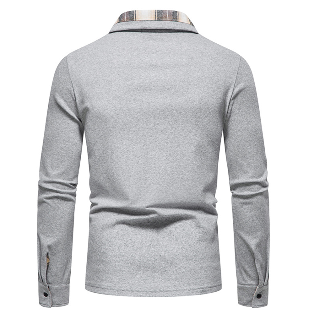 Diggetty New Men's Plaid Long Sleeve Color Matching Polo Shirt