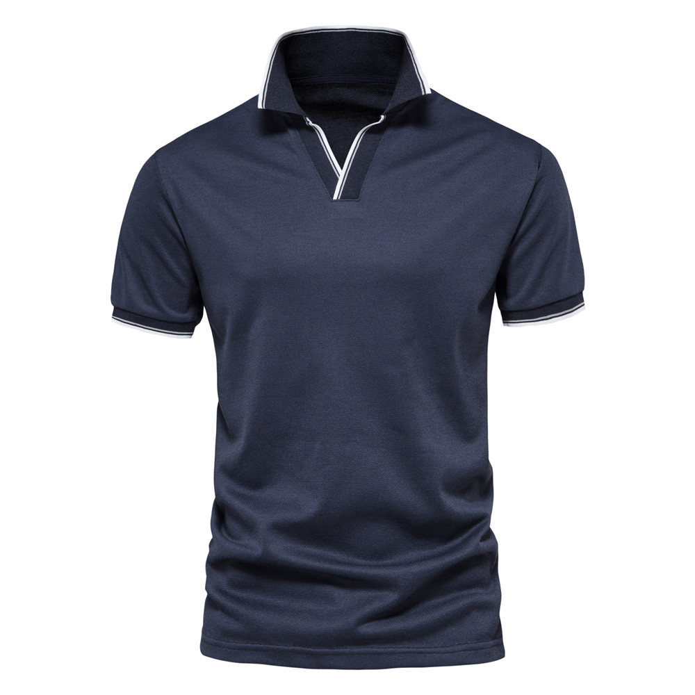 New solid color v-neck men's business POLO shirt casual short-sleeved