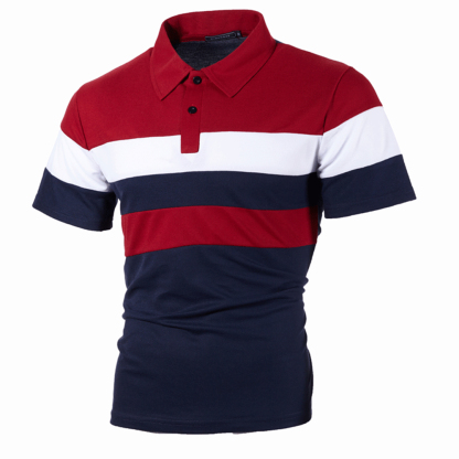 Striped color matching fashion lapel polo shirt men's short sleeves