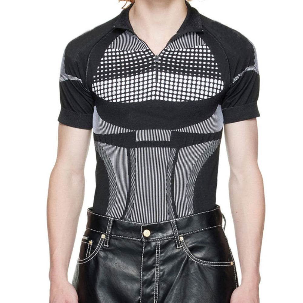 Summer new men's zipper tight stretch breathable top