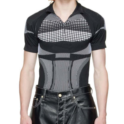 Summer new men's zipper tight stretch breathable top