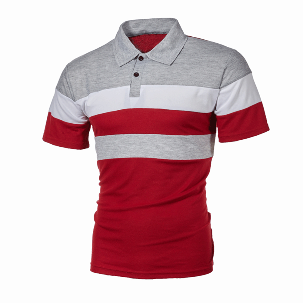 Striped color matching fashion lapel polo shirt men's short sleeves