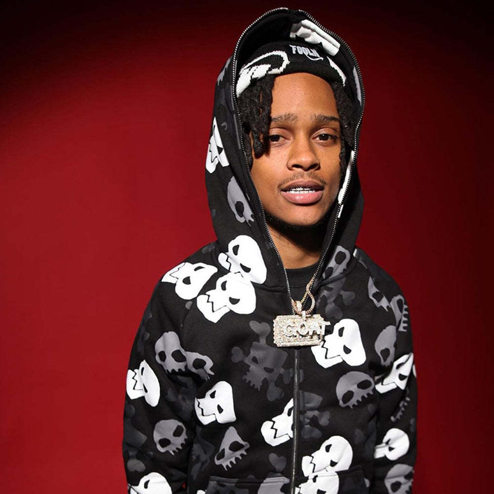 Men's Skull Print Oversized Hooded Sweatshirt