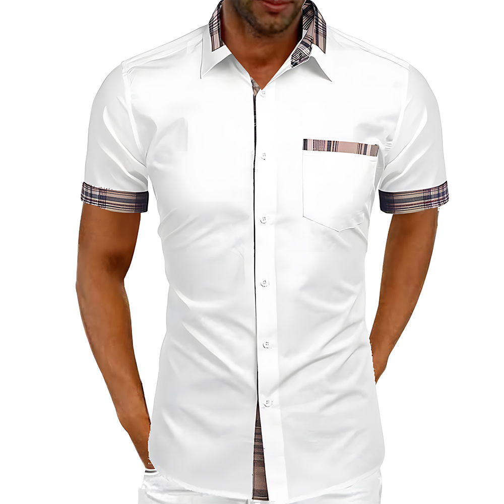 New summer men's solid color casual plaid shirt