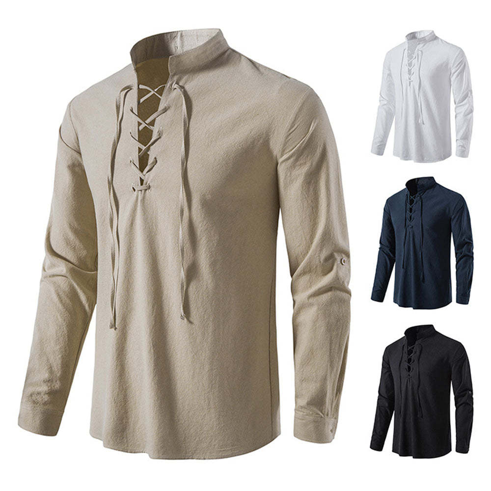 Men's Casual Stand Collar Long Sleeve Shirt