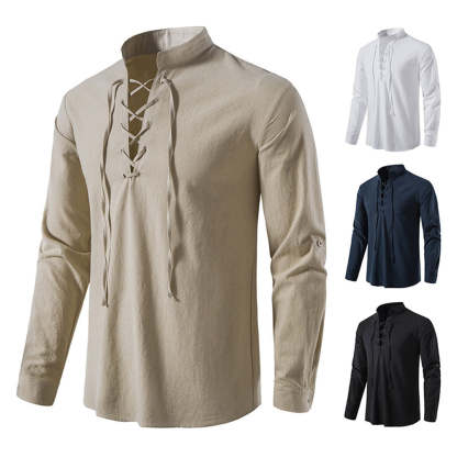 Men's Casual Stand Collar Long Sleeve Shirt