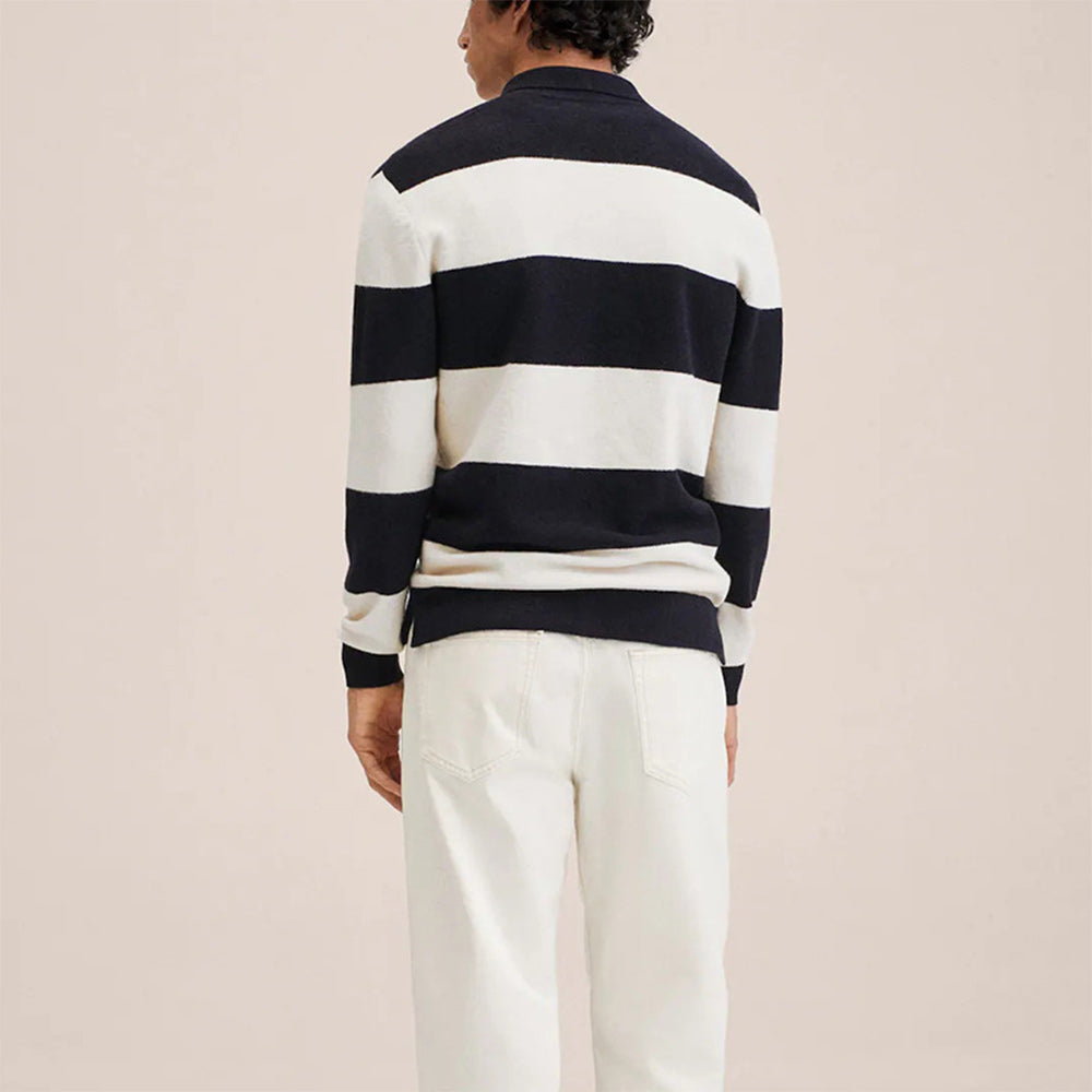 Men's Fashion Black and White Striped Knitwear