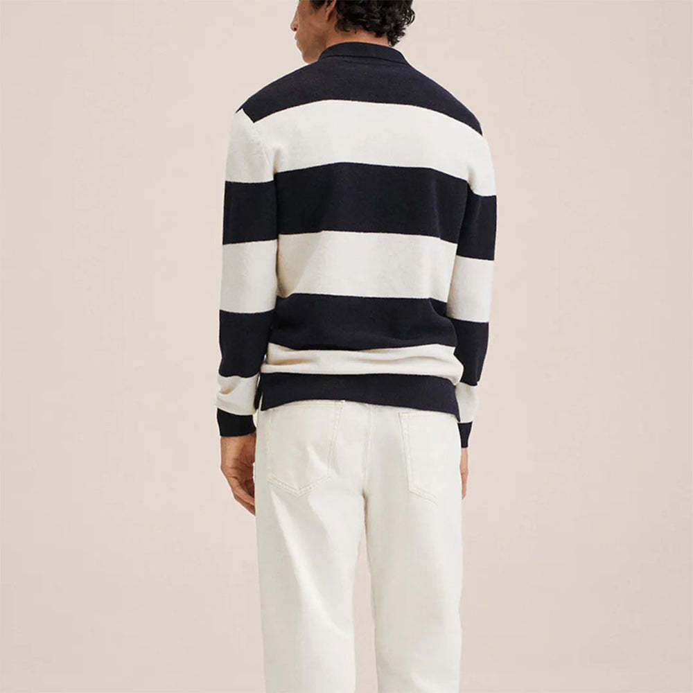 Men's Fashion Black and White Striped Knitwear