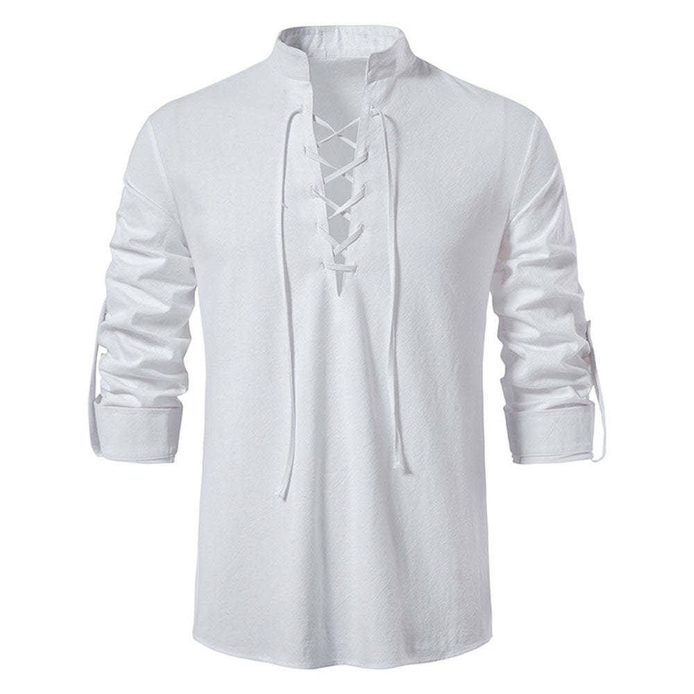Lucisdream Men's Casual Stand Collar Long Sleeve Shirt