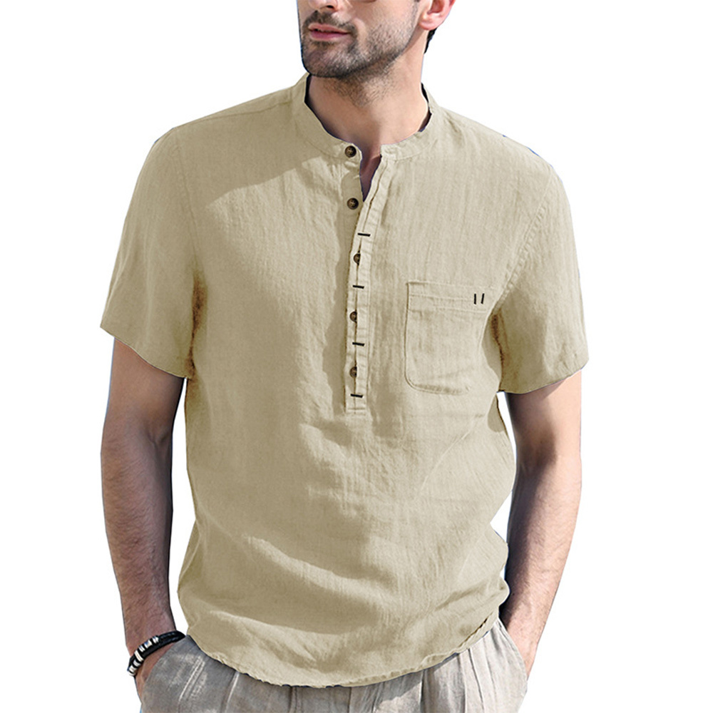 Solid Color Henley Collar Short Sleeve Shirt