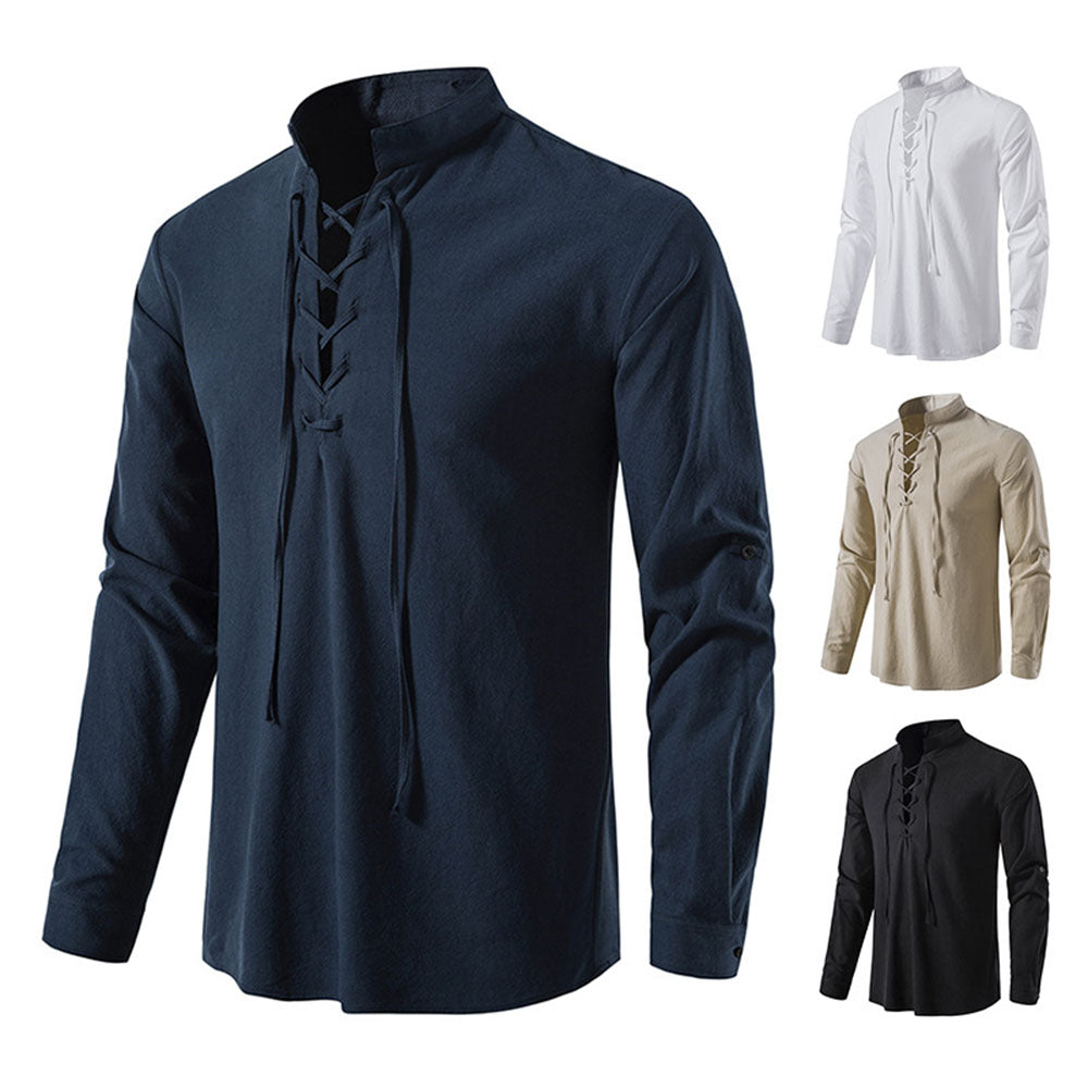 Men's Casual Stand Collar Long Sleeve Shirt