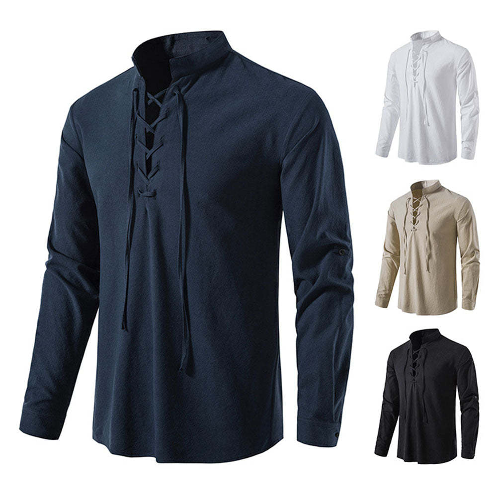 Men's Casual Stand Collar Long Sleeve Shirt