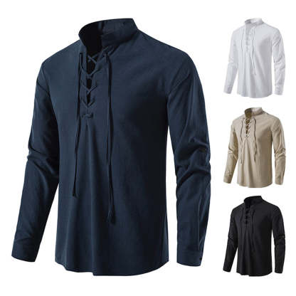 Men's Casual Stand Collar Long Sleeve Shirt