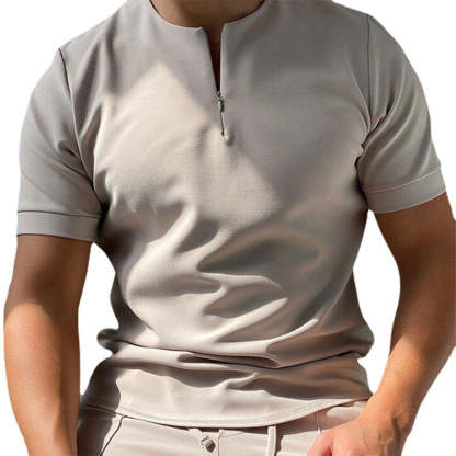 Solid color zipper men's polo shirt