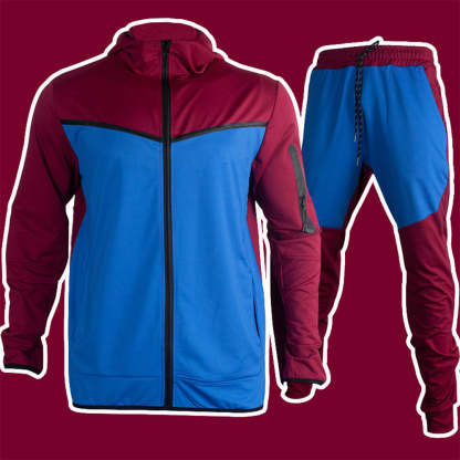 New Men's Fashion Contrast Color Casual Sports Suit