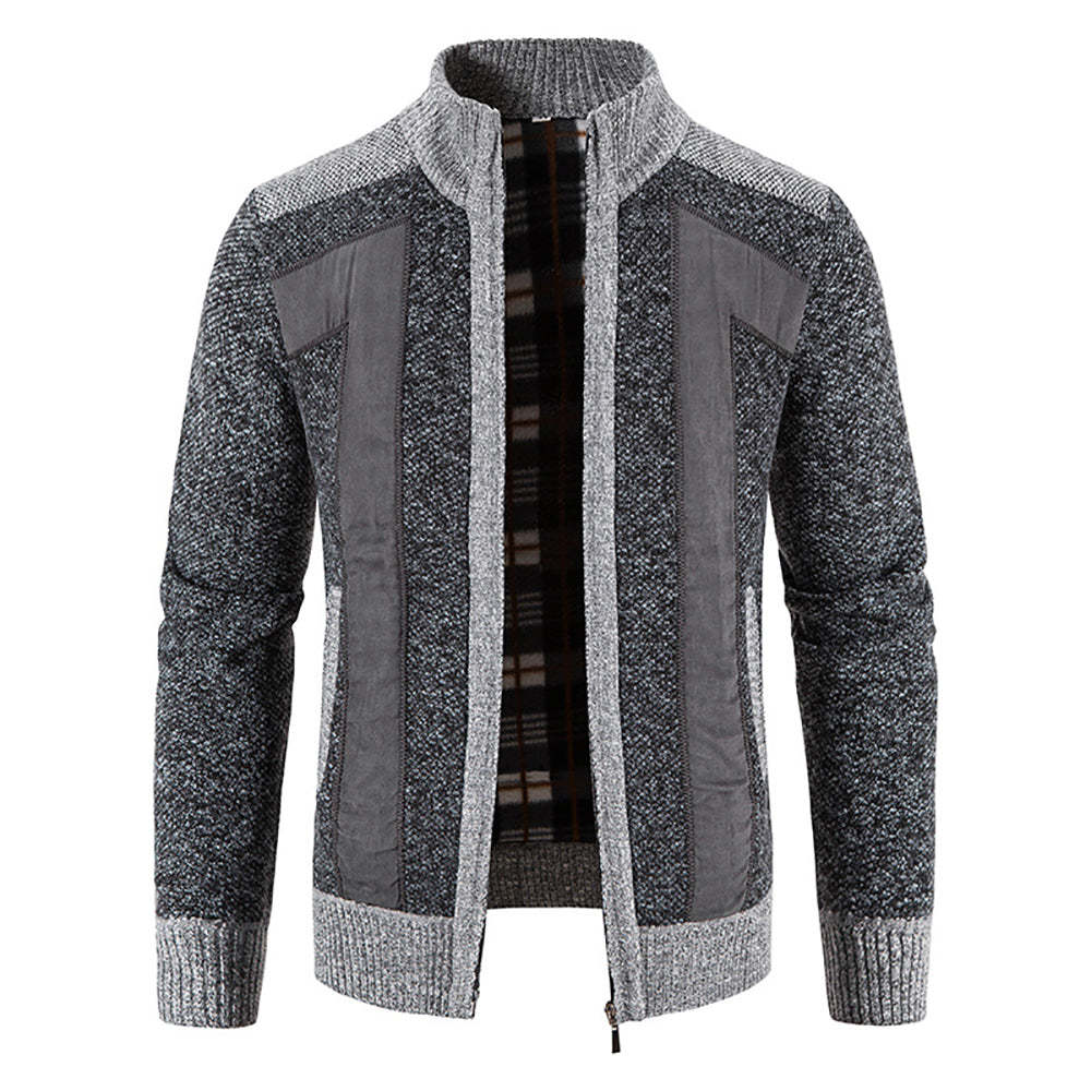Men's Warm Fashion Stitched Fleece Knitted Cardigan