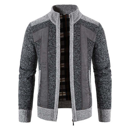 Men's Warm Fashion Stitched Fleece Knitted Cardigan