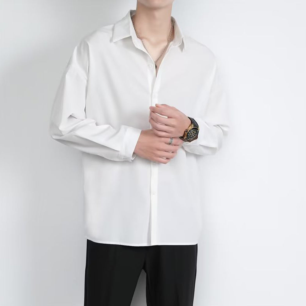 Loose Men's Comfortable Casual Solid Color Long Sleeve Shirt
