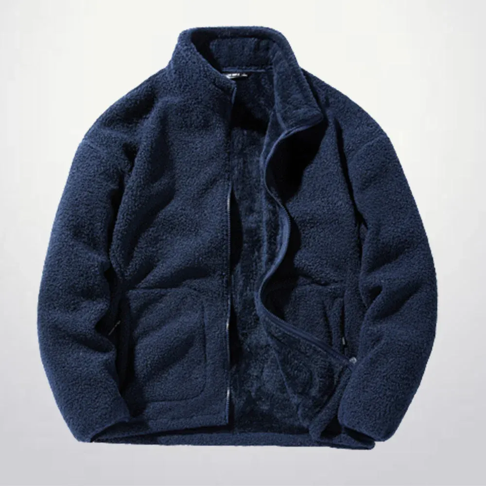 Men's versatile stand collar plush solid color coat