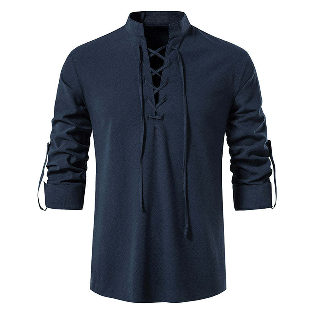 Men's Casual Stand Collar Long Sleeve Shirt