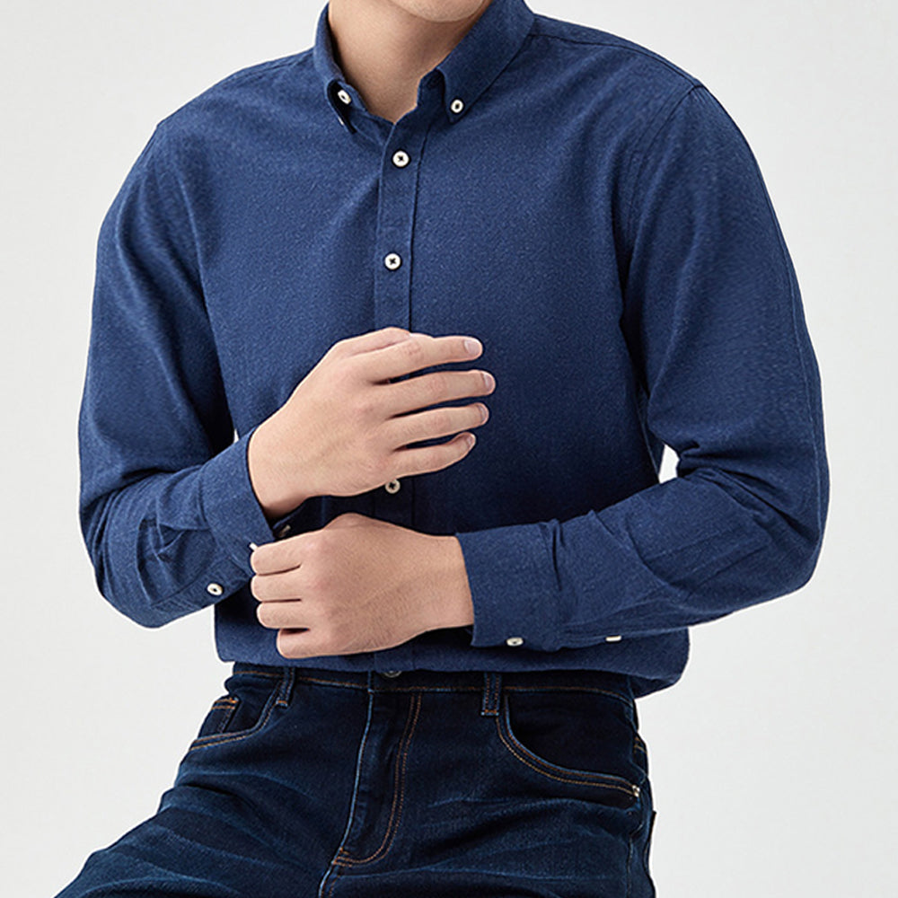 Men's New Brushed Solid Color Casual Long Sleeve Shirt