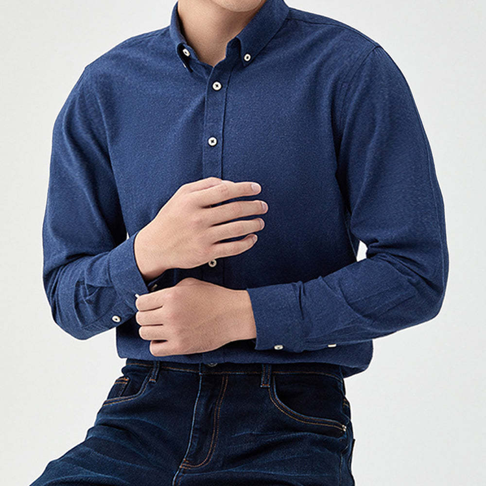 Men's New Brushed Solid Color Casual Long Sleeve Shirt