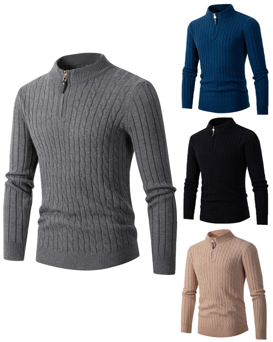 Autumn new men's zipper half-high collar twist knit bottoming shirt