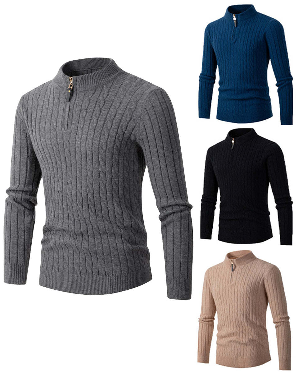 Autumn new men's zipper half-high collar twist knit bottoming shirt