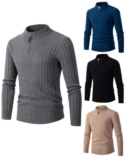 Autumn new men's zipper half-high collar twist knit bottoming shirt