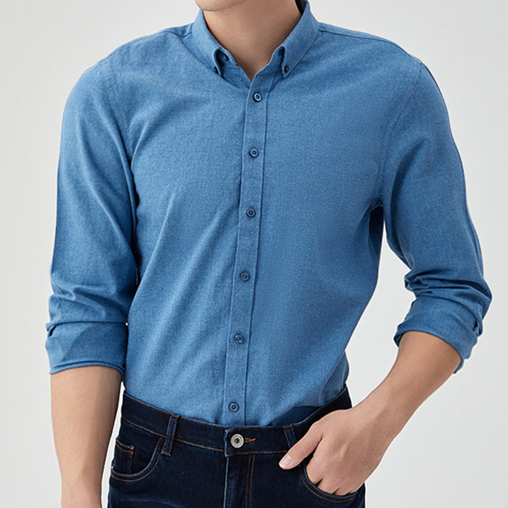 Men's New Brushed Solid Color Casual Long Sleeve Shirt