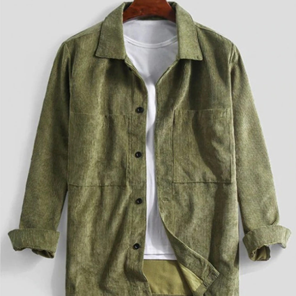 Men's Corduroy Pocket Solid Color Long Sleeve Shirt