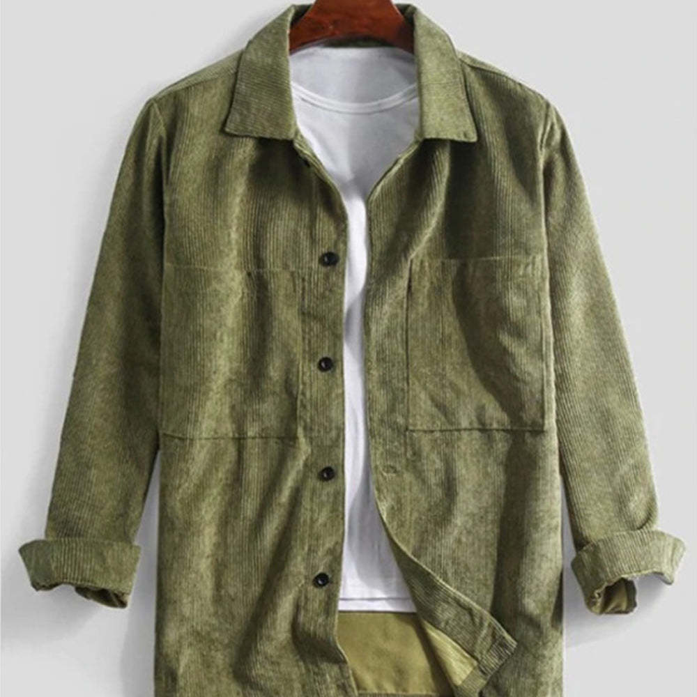 Men's Corduroy Pocket Solid Color Long Sleeve Shirt