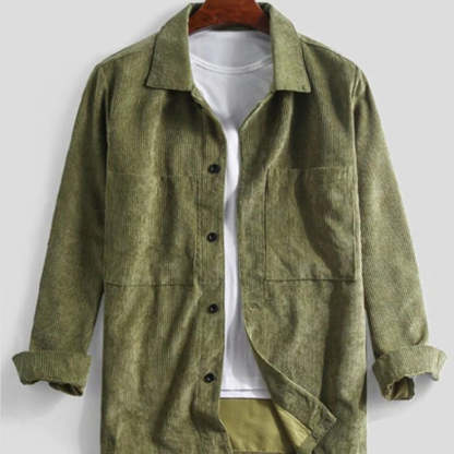 Men's Corduroy Pocket Solid Color Long Sleeve Shirt