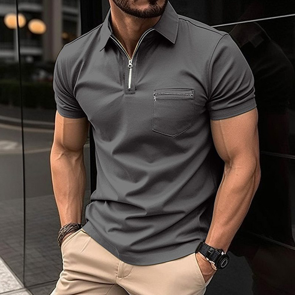 Stylish Monochrome Men's Zippered POLO Shirt