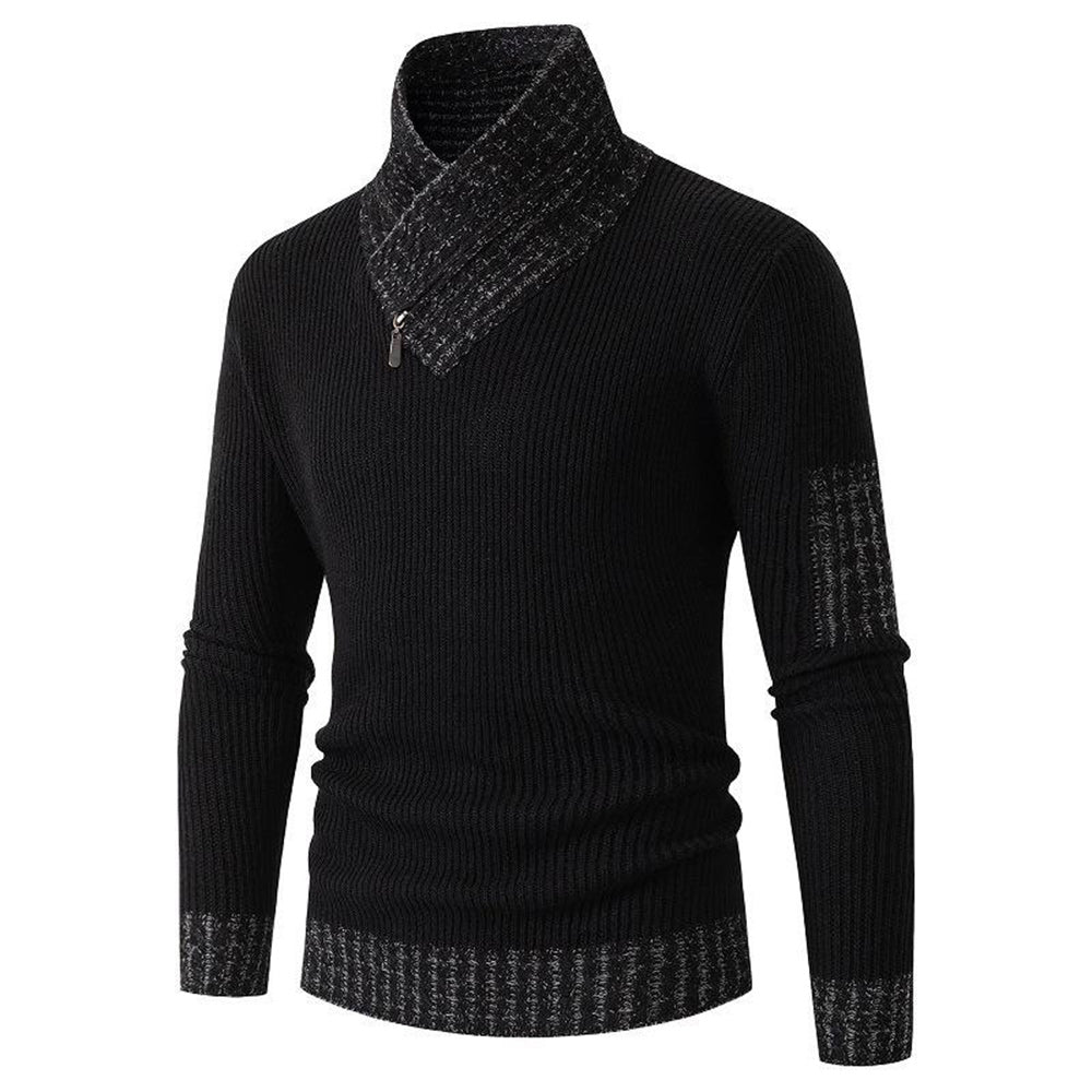 Men's Turtleneck Sweater Scarf Collar Casual Slim Fit Knit Pullover
