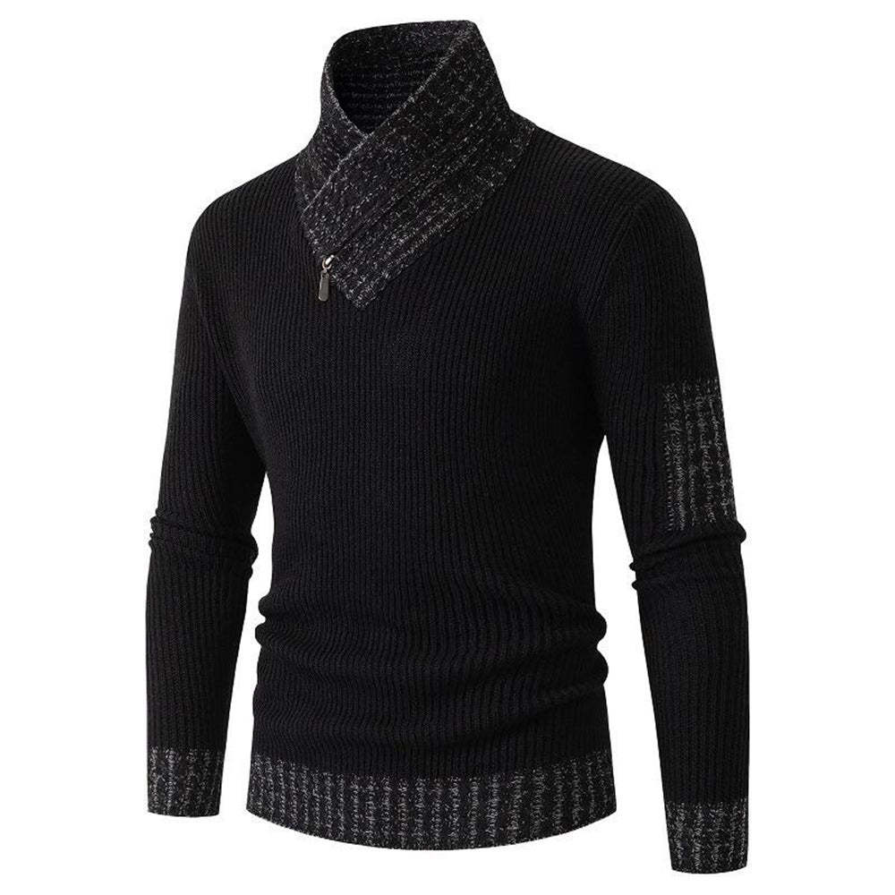 Men's Turtleneck Sweater Scarf Collar Casual Slim Fit Knit Pullover
