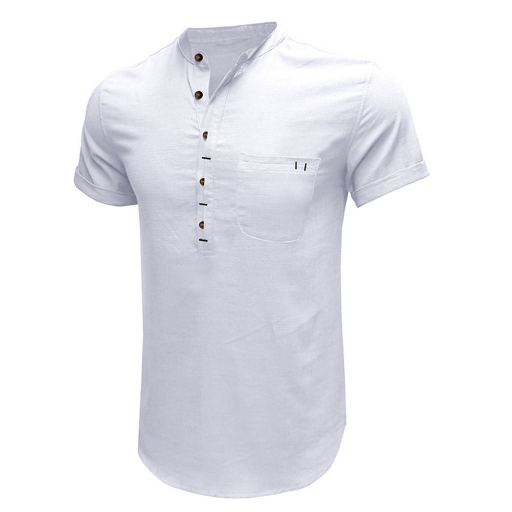 Solid Color Henley Collar Short Sleeve Shirt