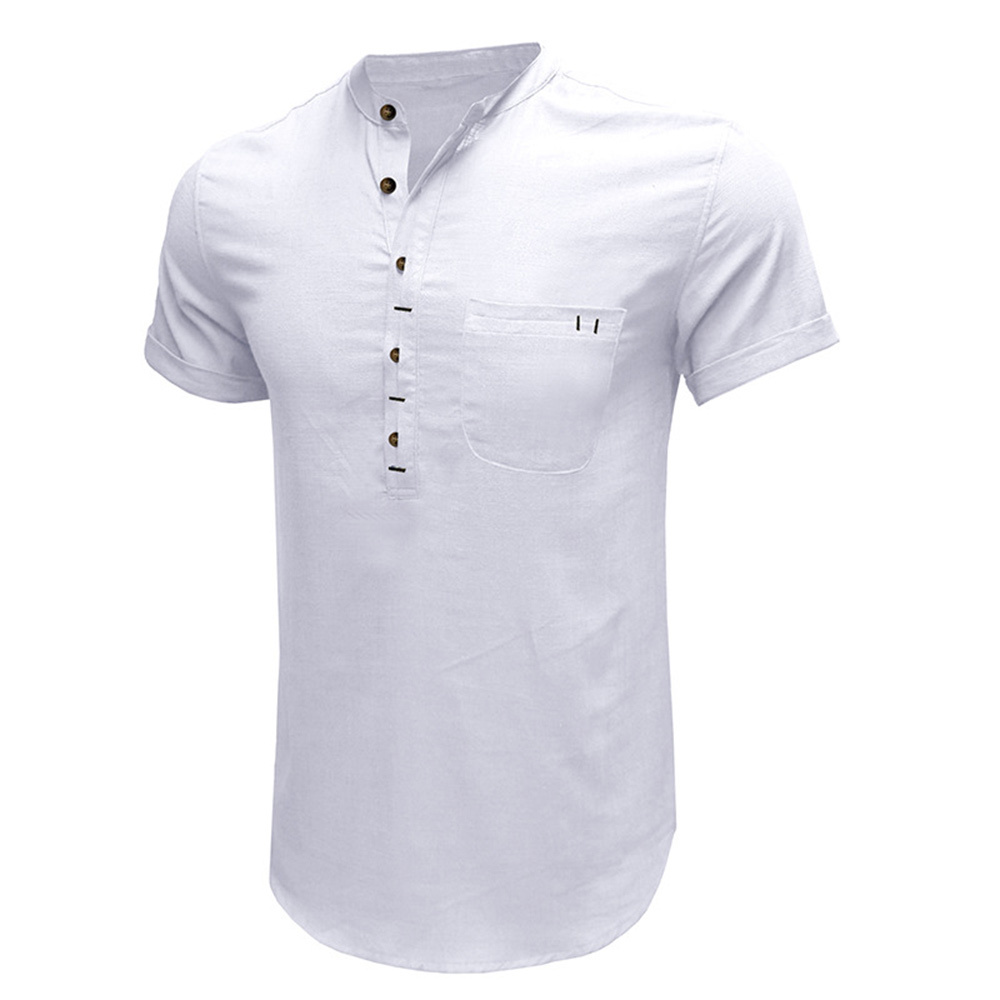 Solid Color Henley Collar Short Sleeve Shirt