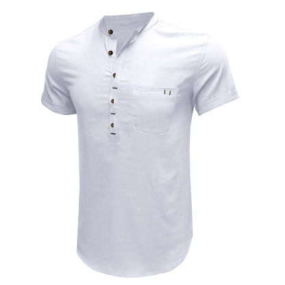 Solid Color Henley Collar Short Sleeve Shirt