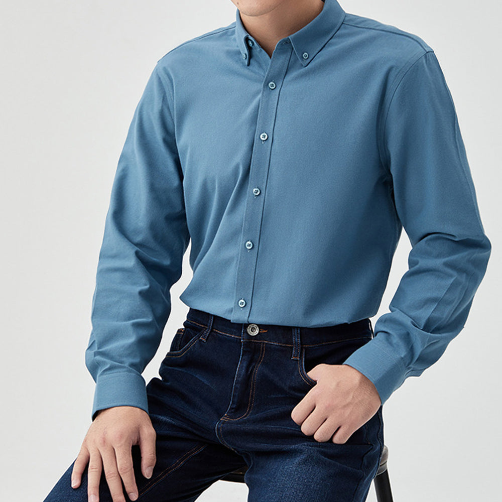 Men's New Brushed Solid Color Casual Long Sleeve Shirt