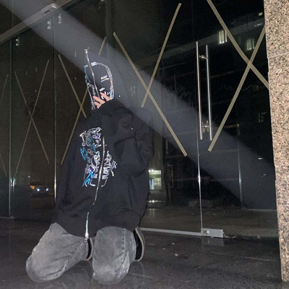 Rhinestone Skull Zip-Up Oversized Coat