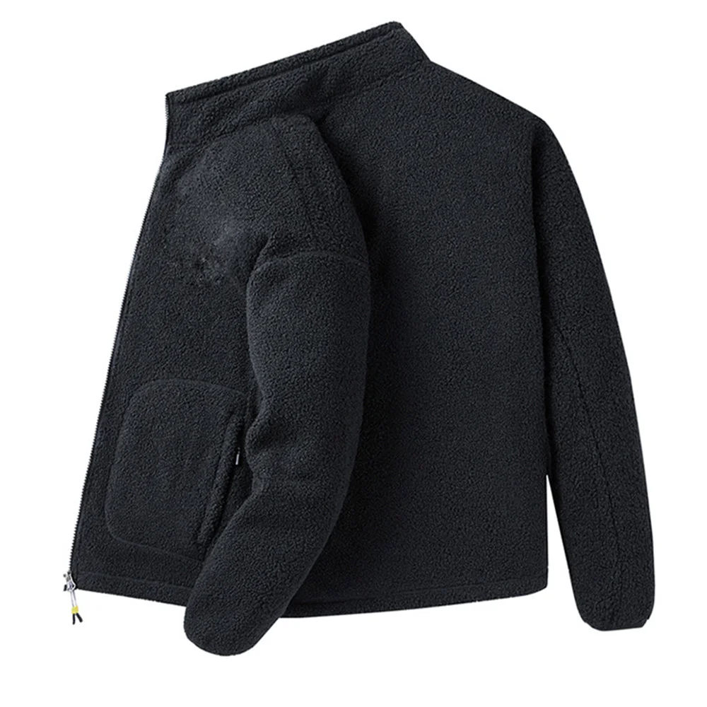 Men's versatile stand collar plush solid color coat