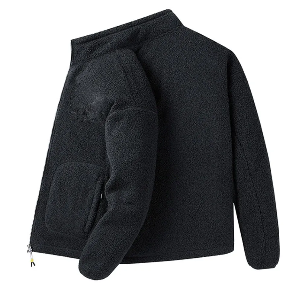 Lucisdream Men's versatile stand collar plush solid color coat