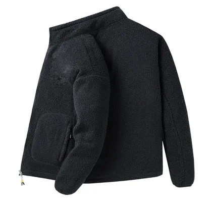 Men's versatile stand collar plush solid color coat