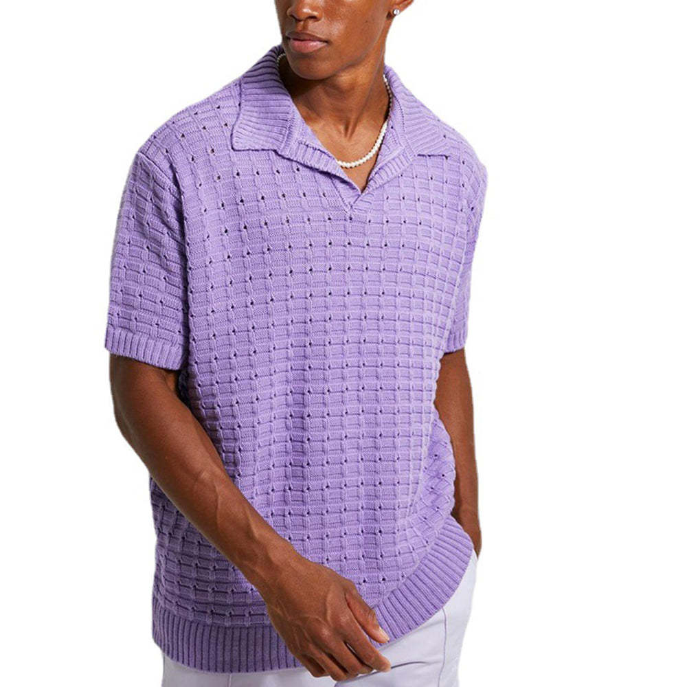 Lucisdream Men's knitted short-sleeve polo shirt